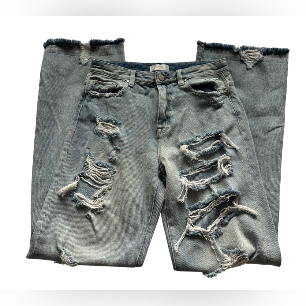 Petra 153 Light Wash Distressed Wide-Leg Frayed Hem Women’s Jeans Size 7 / 27 - Picture 5 of 9